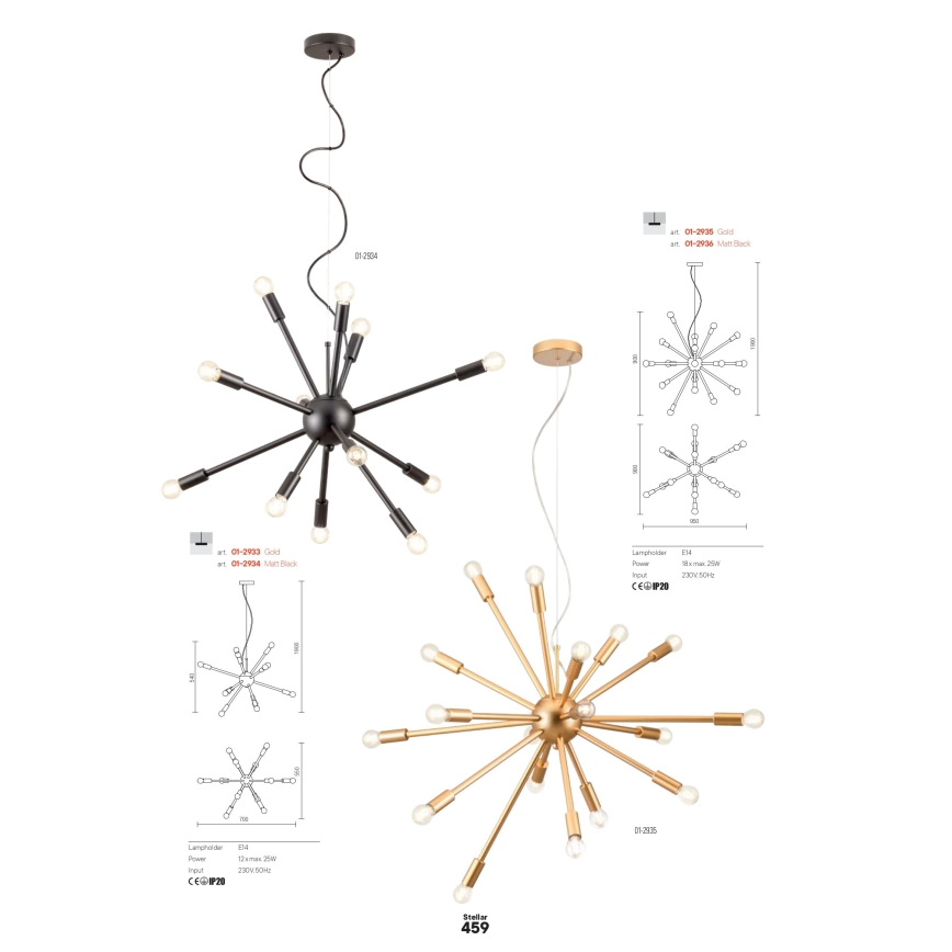 Redo 01-2936 - Κρεμαστό φωτιστικό οροφής STELLAR 18xE14/25W/230V μαύρο