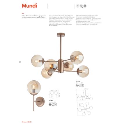 Redo 01-2942 - Λάμπα τοίχου MUNDI 1xE14/28W/230V χαλκός
