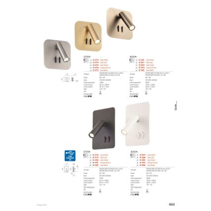 Redo 01-2977 - Επιτοίχιο φωτιστικό LED QUDA LED/6W/230V + LED/3W 3000K CRI 90 χρυσό