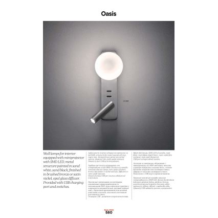 Redo 01-2992 - Επιτοίχιο φωτιστικό LED OASIS LED/3W/230V + 1xG9/10W USB CRI 90 μπρονζέ