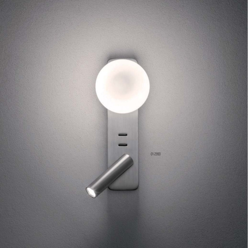 Redo 01-2993 - LED Επιτοίχιο φωτιστικό OASIS LED/3W/230V + 1xG9/10W USB CRI 90 γυαλιστερό χρώμιο