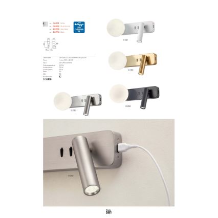 Redo 01-2994 - Επιτοίχιο φωτιστικό LED OASIS LED/3W/230V + 1xG9/10W USB CRI 90 μαύρο