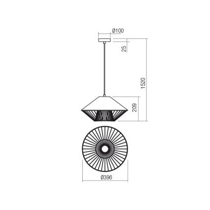 Redo 01-3006 - Κρεμαστό φωτιστικό GRILL με καλώδιο 1xE27/42W/230V Ø 39,6 cm μαύρο/τιρκουάζ