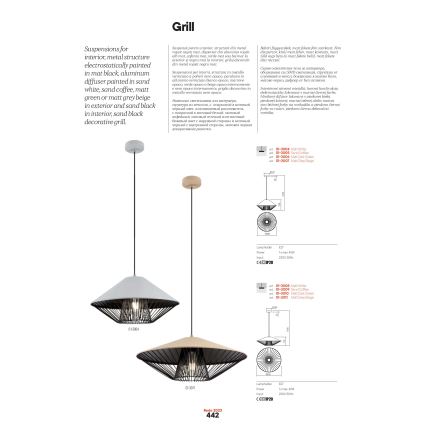 Redo 01-3009 - Κρεμαστό φωτιστικό με καλώδιο GRILL 1xE27/42W/230V διάμ. 49,5 cm μαύρο/καφέ