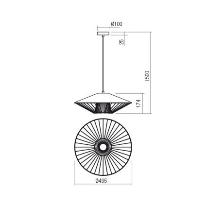 Redo 01-3010 - Κρεμαστό φωτιστικό με καλώδιο GRILL 1xE27/42W/230V Ø 49,5 εκ. μαύρο/τυρκουάζ