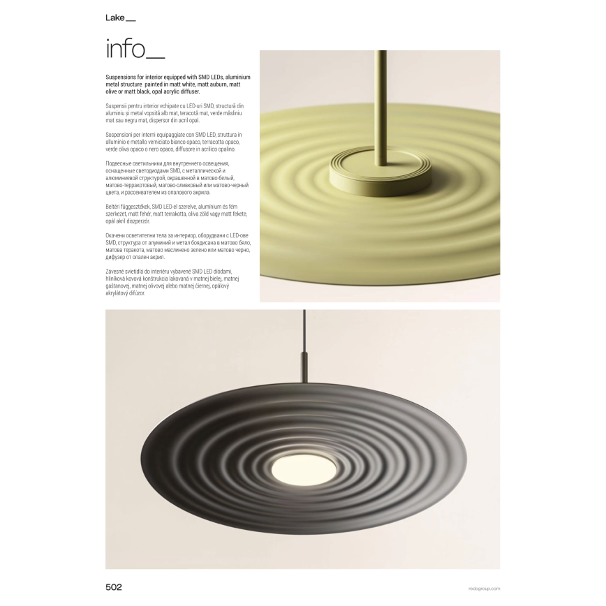 Redo 01-3044 - LED κρεμαστό φωτιστικό με καλώδιο LAKE LED/13W/230V CRI 90 διάμ. 50 cm λευκό