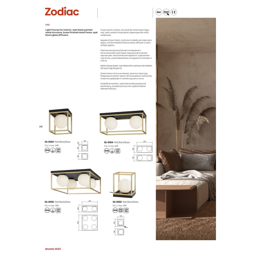 Redo 01-3054 - Φωτιστικό οροφής ZODIAC 2xE14/28W/230V