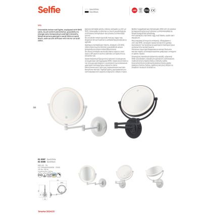 Redo 01-3088 - LED Dimming αφής καθρέπτης μακιγιάζ SELFIE LED/7W/230V 3000/4000/6000K μαύρο