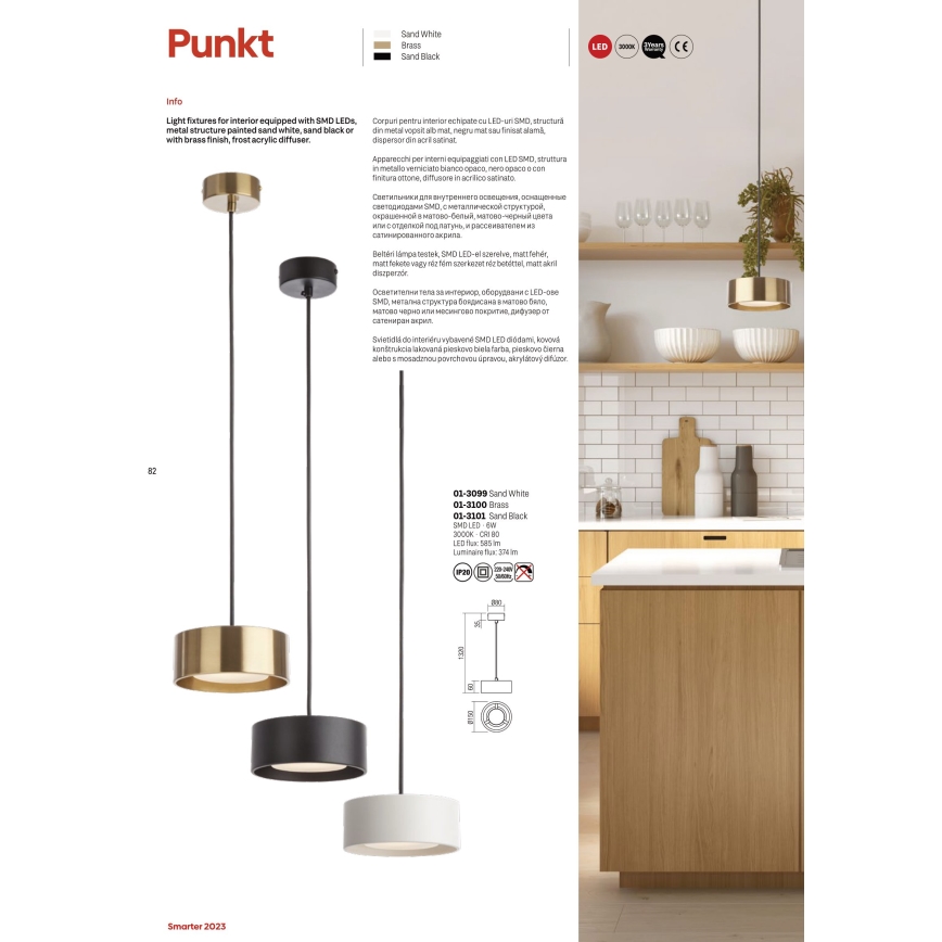 Redo 01-3101 -  Κρεμαστό φωτιστικό οροφής LED PUNKT LED/6W/230V διάμετρος 15 cm μαύρο