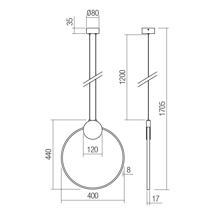 Redo 01-3106 - Πολύφωτο LED με συρματόσχοινο ATOM LED/11W/230V διάμετρος 40 cm