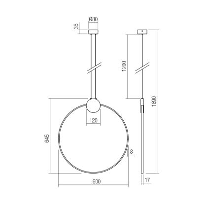 Redo 01-3107 - Πολύφωτο LED με συρματόσχοινο ATOM LED/20W/230V διάμετρος 60 cm