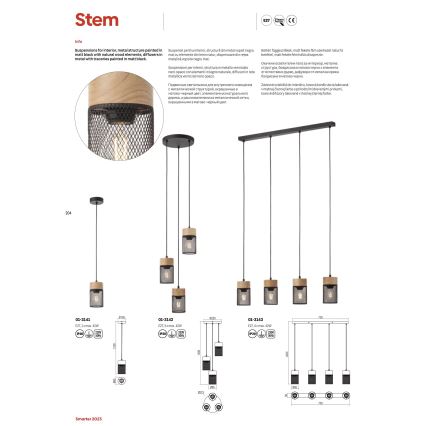 Redo 01-3143 - Κρεμαστό φωτιστικό οροφής ράγα STEM 4xE27/42W/230V