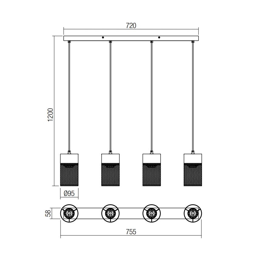 Redo 01-3143 - Κρεμαστό φωτιστικό οροφής ράγα STEM 4xE27/42W/230V