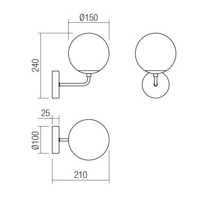 Redo 01-3148 - Φωτιστικό τοίχου BOWLING 1xE27/42W/230V μαύρο