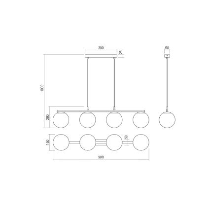 Redo 01-3155 -Κρεμαστό φωτιστικό οροφής ράγα BOWLING 4xE27/42W/230V χρυσαφί