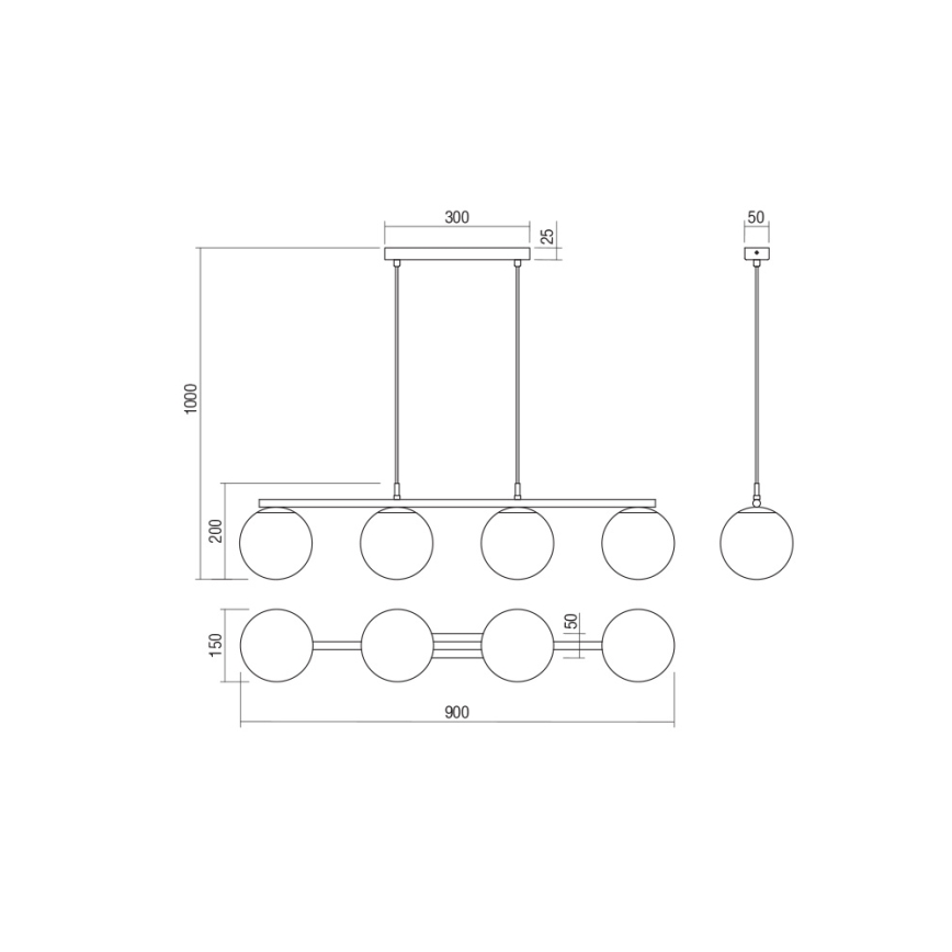Redo 01-3155 -Κρεμαστό φωτιστικό οροφής ράγα BOWLING 4xE27/42W/230V χρυσαφί