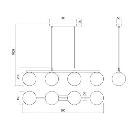 Redo 01-3156 - Κρεμαστό φωτιστικό οροφής ράγα BOWLING 4xE27/42W/230V μαύρο