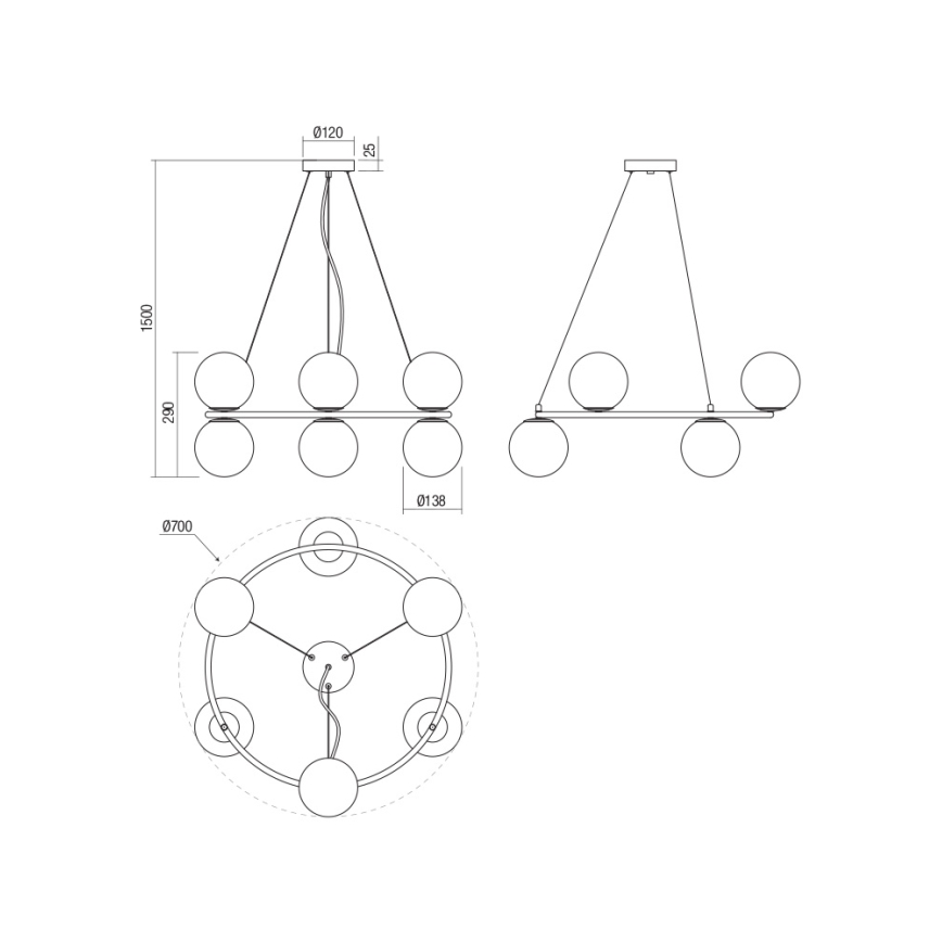 Redo 01-3157 -Κρεμαστό φωτιστικό οροφής BOWLING 6xE14/28W/230V χρυσαφί