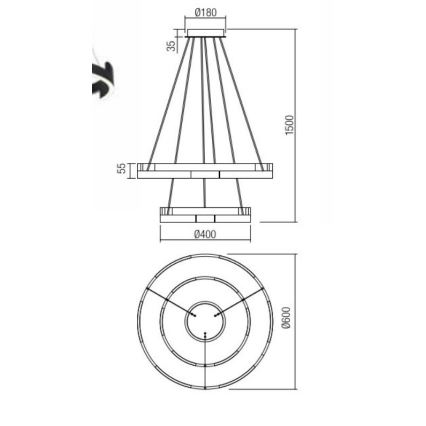 Redo 01-3178 - Led Dimmable κρεμαστό φωτιστικό οροφής CASTLE LED/60W/230V χρυσαφί