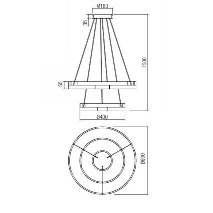 Redo 01-3179 - Led Dimmable κρεμαστό φωτιστικό οροφής CASTLE LED/60W/230V μαύρο