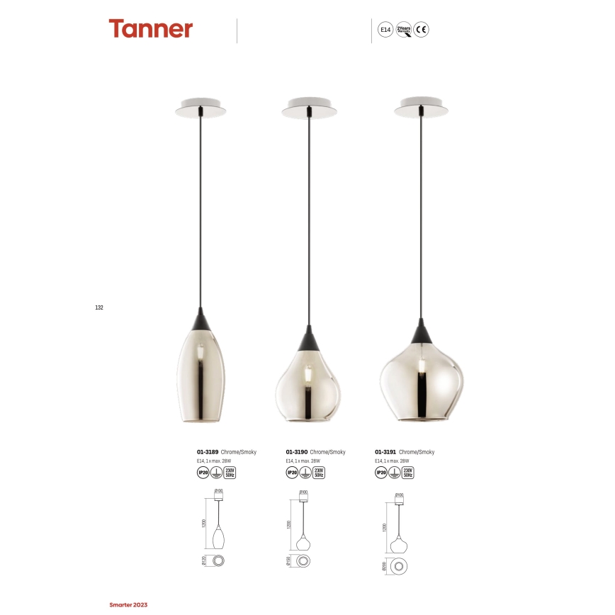 Redo 01-3191 - Πολύφωτο με συρματόσχοινο TANNER 1xE14/28W/230V διάμετρος 20 cm
