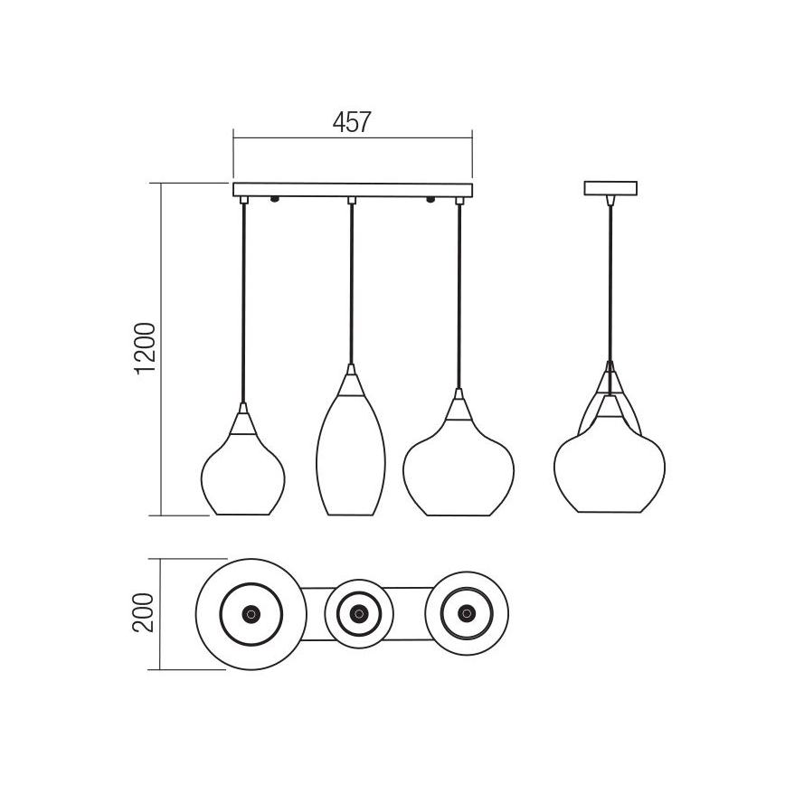 Redo 01-3193 - Πολύφωτο με συρματόσχοινο TANNER 3xE14/28W/230V