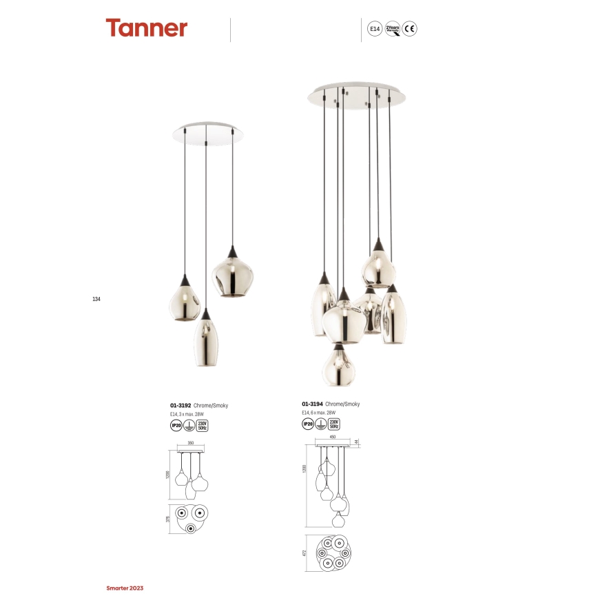 Redo 01-3194 - Κρεμαστό φωτιστικό οροφής TANNER 6xE14/28W/230V διάμετρος 47,2 cm