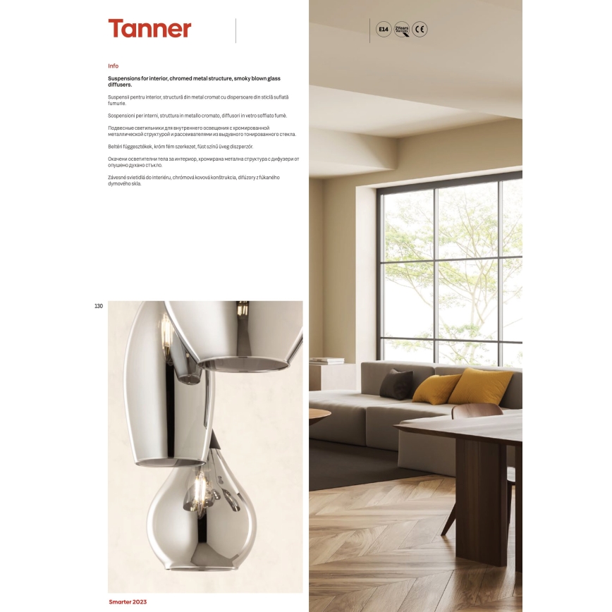 Redo 01-3194 - Κρεμαστό φωτιστικό οροφής TANNER 6xE14/28W/230V διάμετρος 47,2 cm