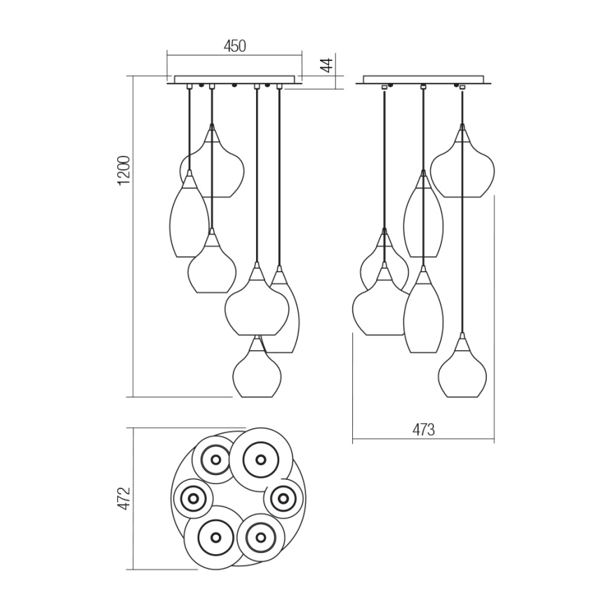 Redo 01-3194 - Κρεμαστό φωτιστικό οροφής TANNER 6xE14/28W/230V διάμετρος 47,2 cm