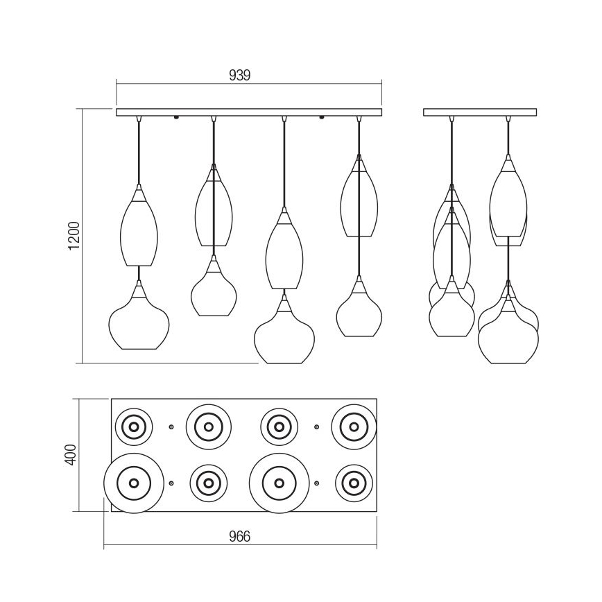 Redo 01-3195 - Πολύφωτο με συρματόσχοινο TANNER 8xE14/28W/230V