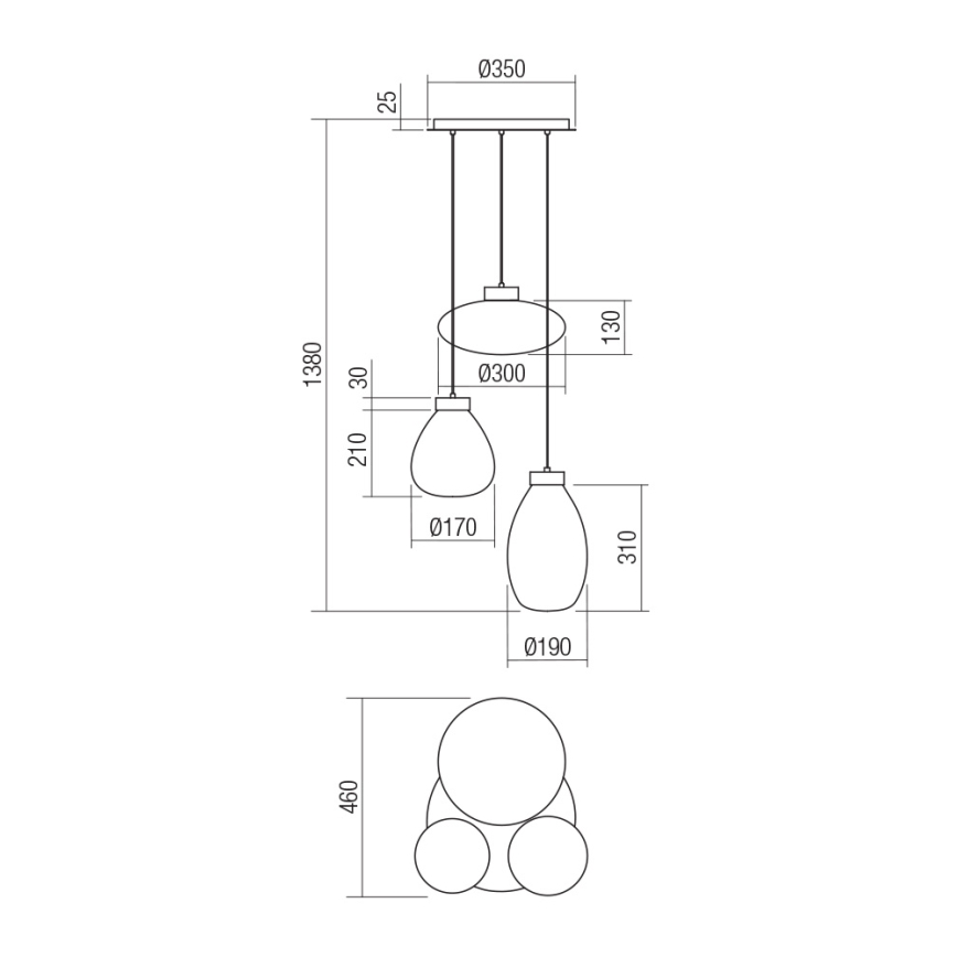 Redo 01-3197 - Κρεμαστό φωτιστικό οροφής LUKE 3xE27/42W/230V διάμετρος 46 cm μαύρο