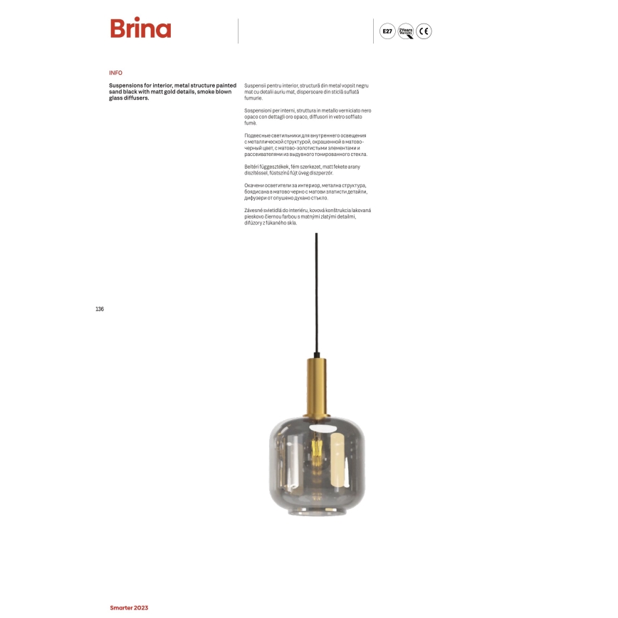 Redo 01-3198 - Πολύφωτο με συρματόσχοινο BRINA 3xE27/23W/230V