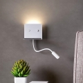Redo 01-3210 - Φωτιστικό τοίχου LED με εύκαμπτο σποτάκι ανάγνωσης MOKA LED/6W + LED/3W/230V USB CRI90 λευκό
