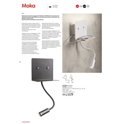 Redo 01-3211 - Φωτιστικό τοίχου LED εύκαμπτο σποτάκι ανάγνωσης MOKA LED/6W + LED/3W/230V USB CRI90 μαύρο