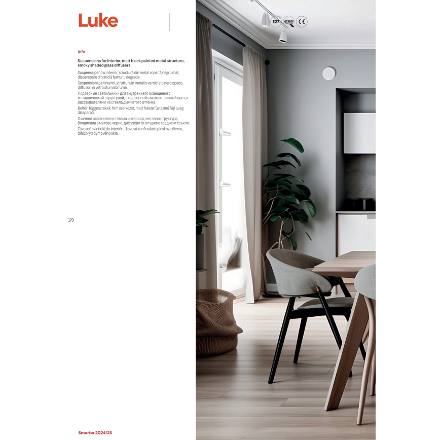 Redo 01-3212 - Κρεμαστό φωτιστικό οροφής LUKE 6xE27/42W/230V μαύρο