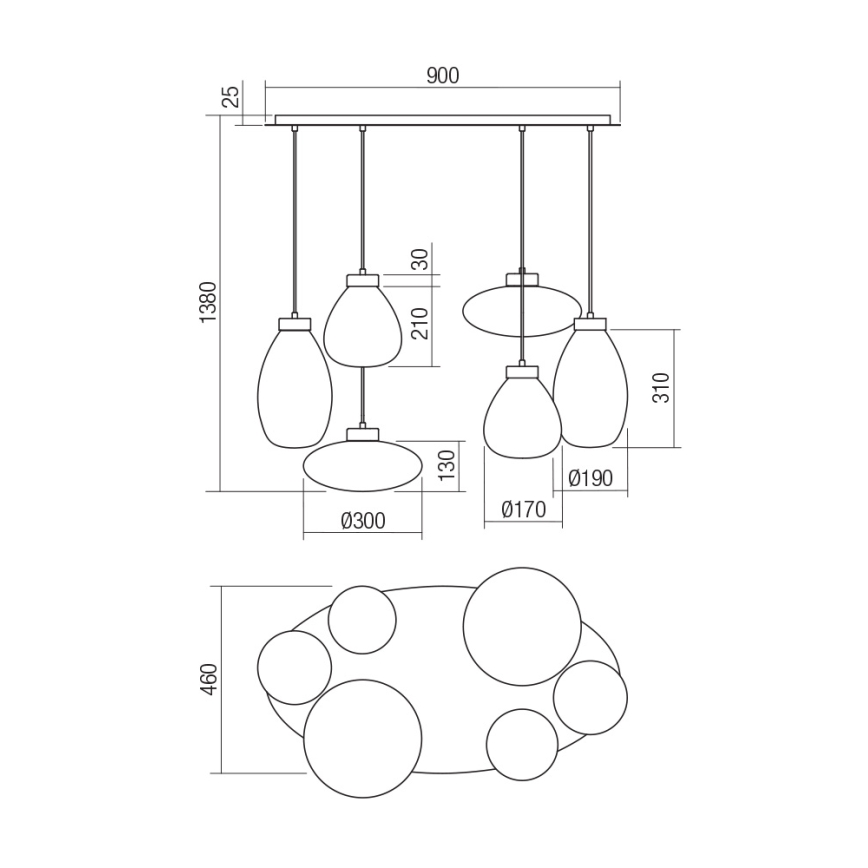 Redo 01-3212 - Κρεμαστό φωτιστικό οροφής LUKE 6xE27/42W/230V μαύρο