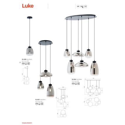 Redo 01-3212 - Κρεμαστό φωτιστικό οροφής LUKE 6xE27/42W/230V μαύρο