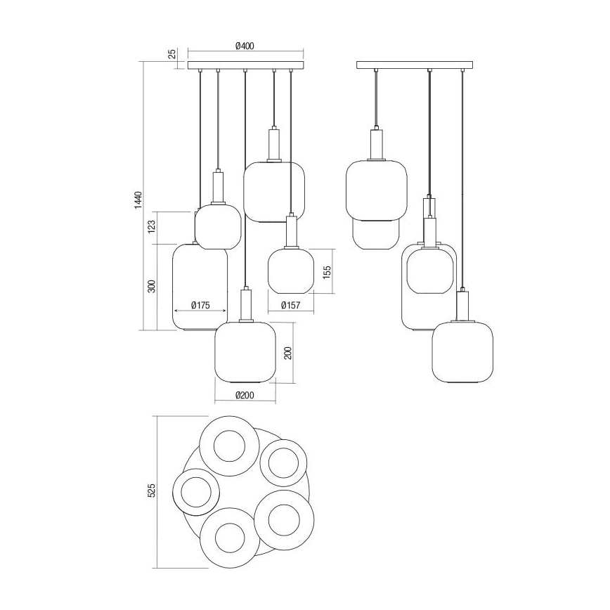 Redo 01-3214 - Πολύφωτο με συρματόσχοινο BRINA 5xE27/23W/230V