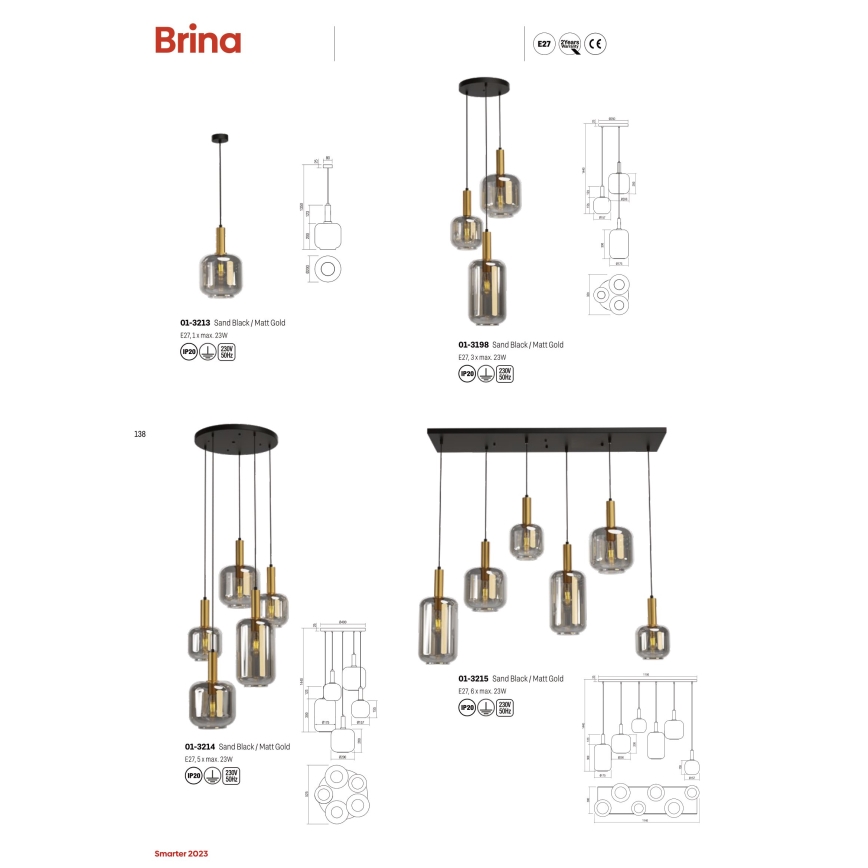 Redo 01-3214 - Πολύφωτο με συρματόσχοινο BRINA 5xE27/23W/230V