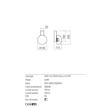 Redo 01-3239 - Φωτιστικό τοίχου LED SINCLAIR LED/6,5W/230V CRI 93 IP21 χρυσαφί