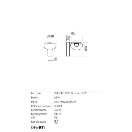 Redo 01-3241 - Φωτιστικό τοίχου LED SINCLAIR LED/6,5W/230V CRI 93 IP21 χρυσαφί