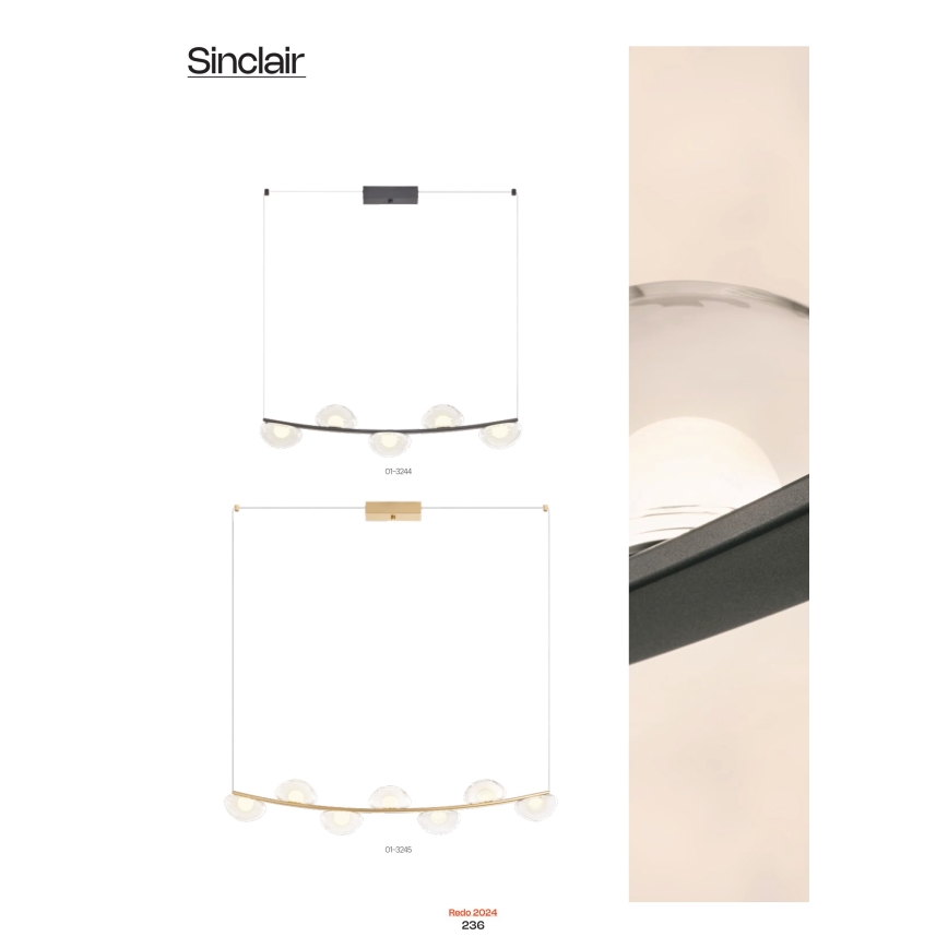 Redo 01-3243 - Led Dimmable κρεμαστό φωτιστικό οροφής SINCLAIR LED/35W/230V CRI 93 IP21 χρυσαφί