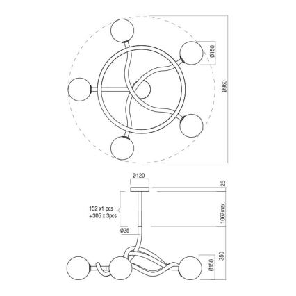 Redo 01-3259 - Πολυέλαιος σε ράβδο CONFUSIO 5xE14/28W/230V Ø 96 cm μαύρο