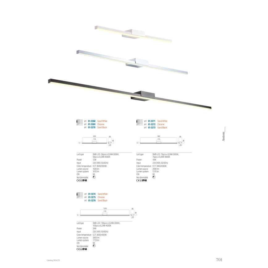 Redo 01-3268 - Φωτισμός καθρέφτη μπάνιου LED ASTON LED/12W/230V 60 cm CRI 90 IP44 λευκό