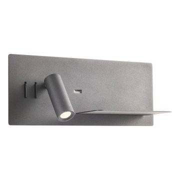 Redo 01-3316 - Φωτιστικό σποτ τοίχου LED BROOK LED/8W/230V + LED/3W USB CRI 90 μαύρο right