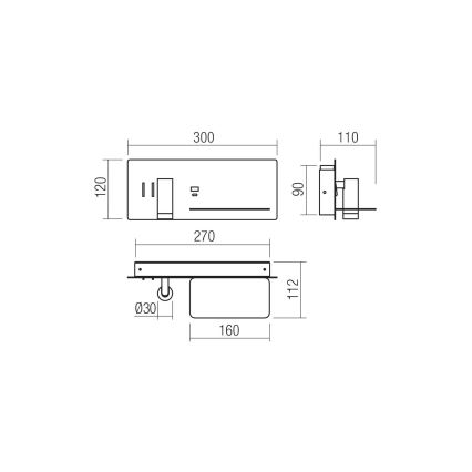 Redo 01-3316 - Φωτιστικό σποτ τοίχου LED BROOK LED/8W/230V + LED/3W USB CRI 90 μαύρο right