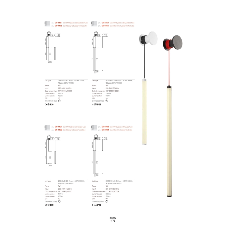 Redo 01-3363 - Ρυθμιζόμενη επιτοίχια λάμπα LED SWING LED/16W/230V 3000/4000K CRI 90 λευκή
