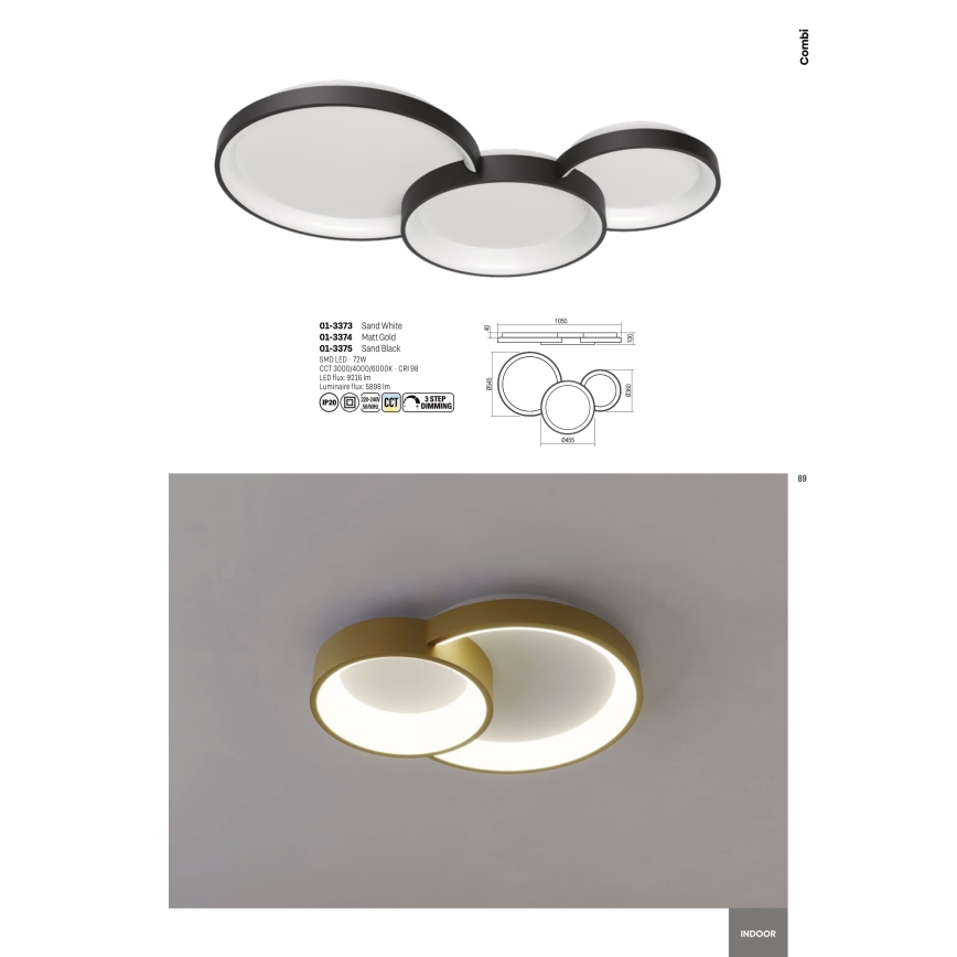 Redo 01-3375 - LED Dimmable φωτιστικό οροφής COMBI LED/72W/230V 3000/4000/6000K CRI98 μαύρο
