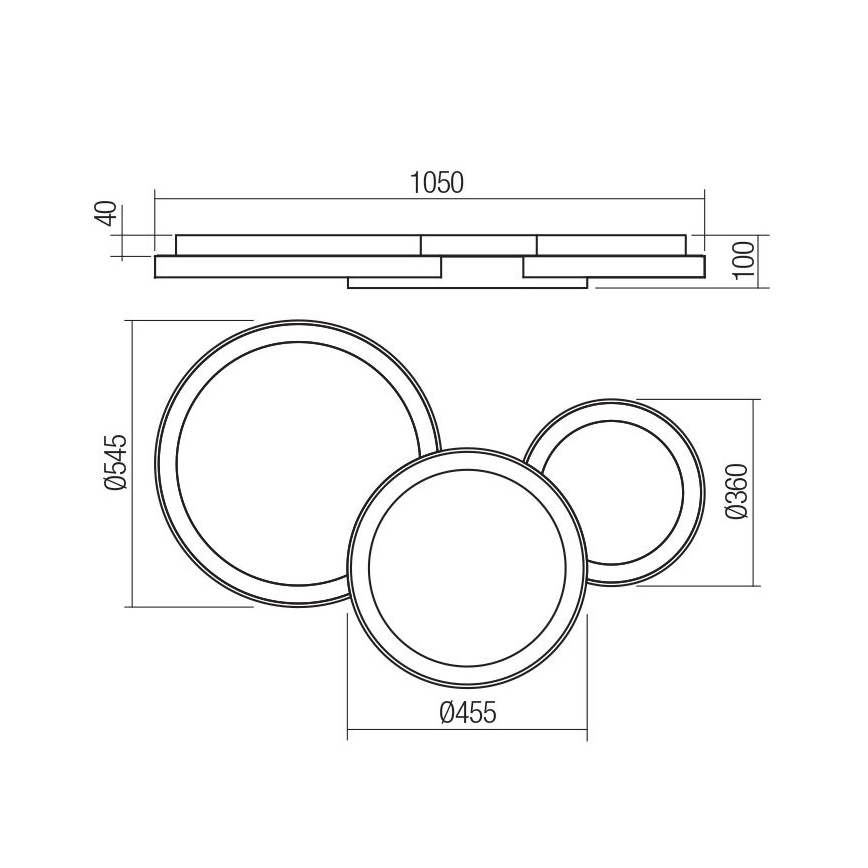 Redo 01-3375 - LED Dimmable φωτιστικό οροφής COMBI LED/72W/230V 3000/4000/6000K CRI98 μαύρο