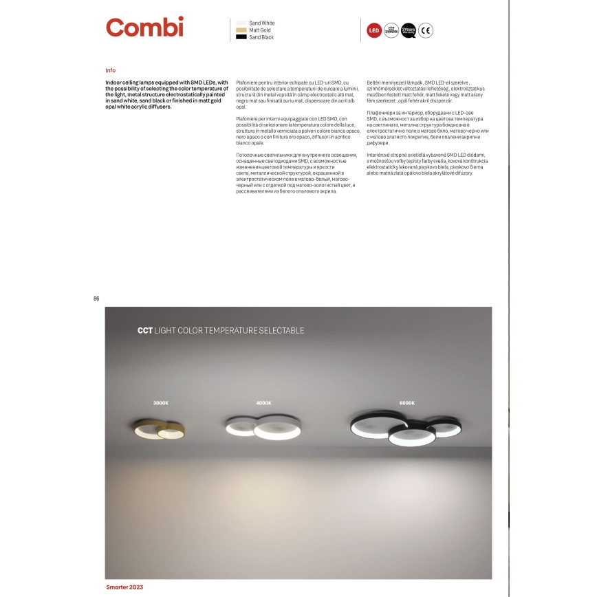 Redo 01-3375 - Ρυθμιζόμενο LED οροφής φωτιστικό COMBI LED/72W/230V 3000/4000/6000K CRI98 μαύρο